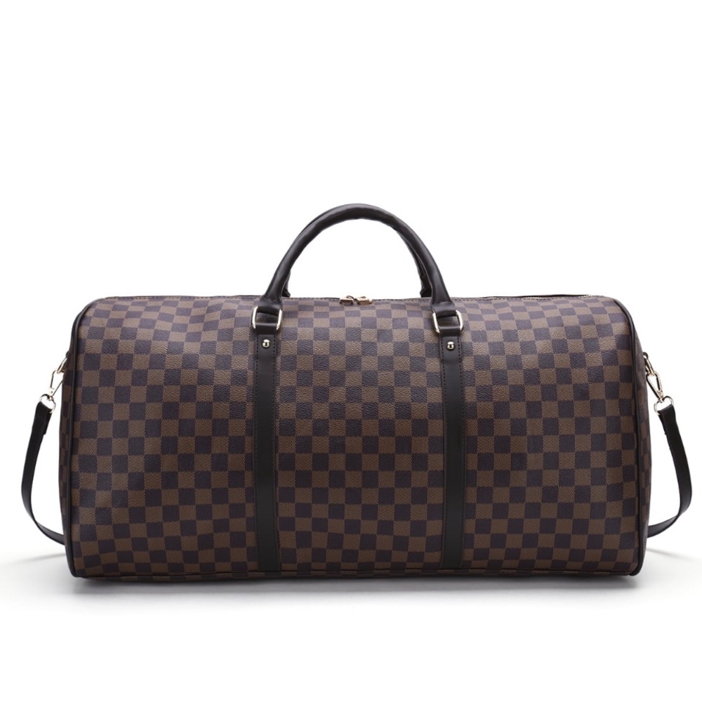 Checkered Travel Duffel Weekend Overnight Luggage Shoulder Bag For Men Woman